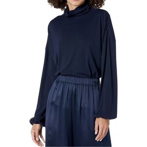 REBECCA TAYLOR Pima Cotton Turtleneck Long Sleeve Top Navy SZ L